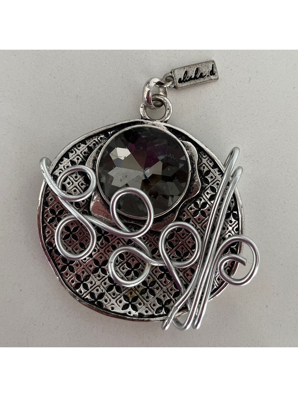 ALISHA D Pendant Silver Tone Metal Faceted Grey Stone Statement Chunky Modernist